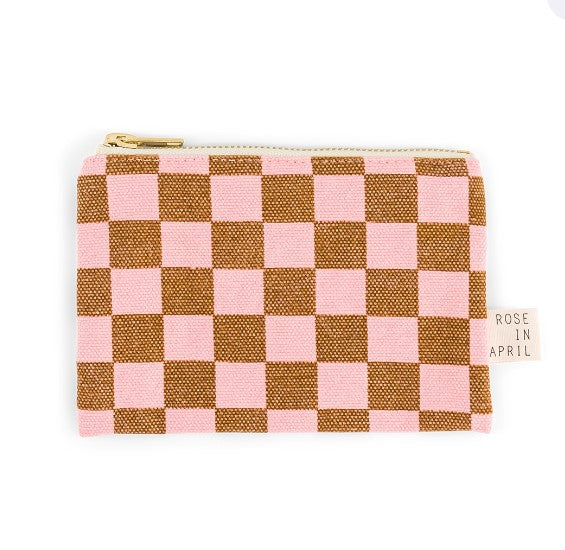 Porte-monnaie Marie imprimé damier - Rose