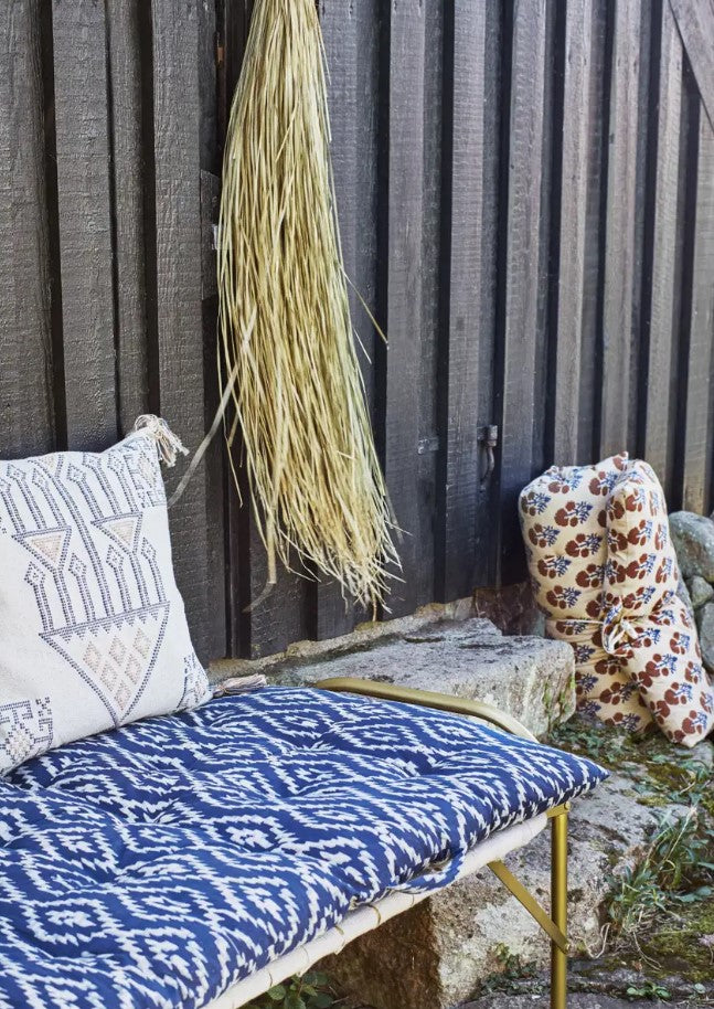 Housse de coussin tissée à la main - coton - blanc cassé/bleu/camel - AI-600A-C