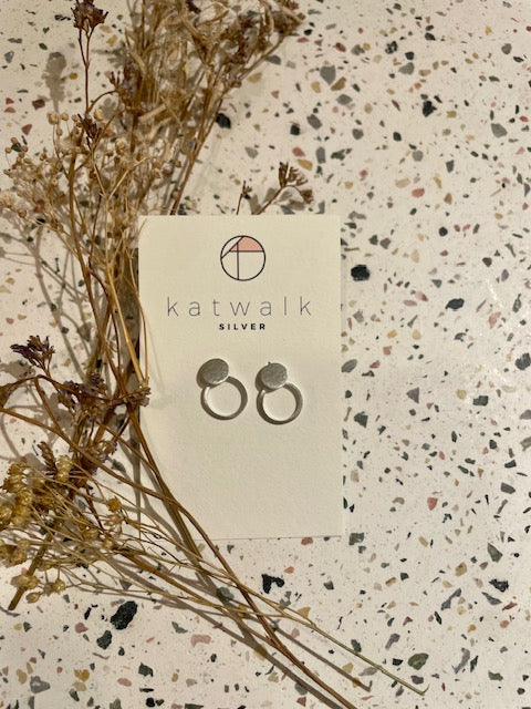 Boucles d'oreilles - argent - pastille martelée + anneau