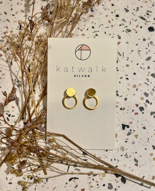 Boucles d'oreilles - or - pastille martelée + anneau