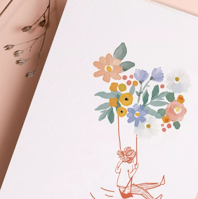 Carte avec enveloppe - Fleurs bonheur