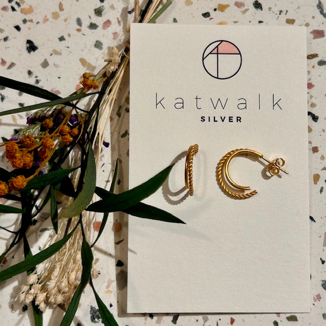 Boucles d'oreilles - or - doubles créoles torsadée et lisse