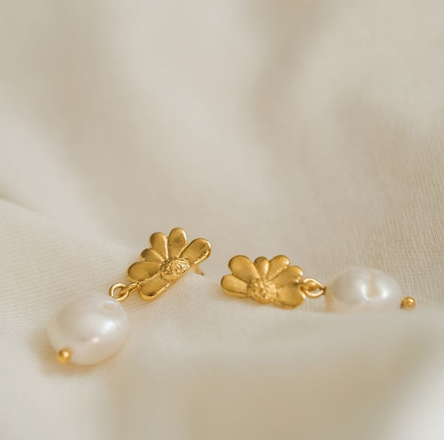 Boucles d'oreilles Camélia - argent plaqué or - pépite - 11139