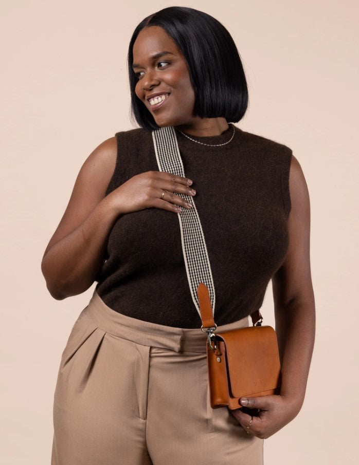 Sac Audrey Mini - Cuir Classique à Carreaux Cognac