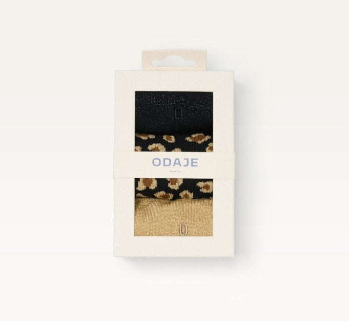 Pack de 3 chaussettes - Paillettes et léopard noir doré