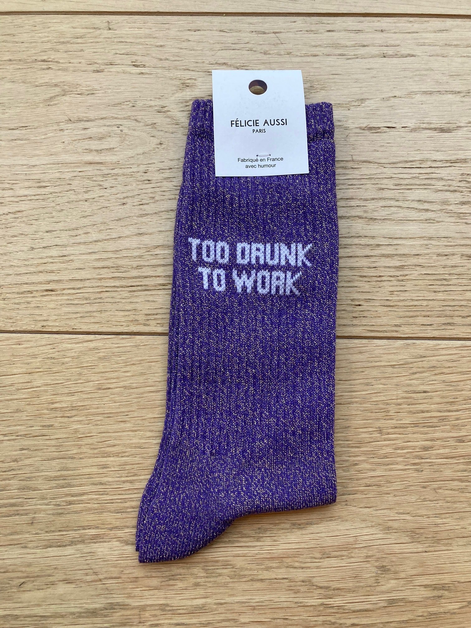 Chaussettes - Too drunk to work - violet paillettes - 40/45