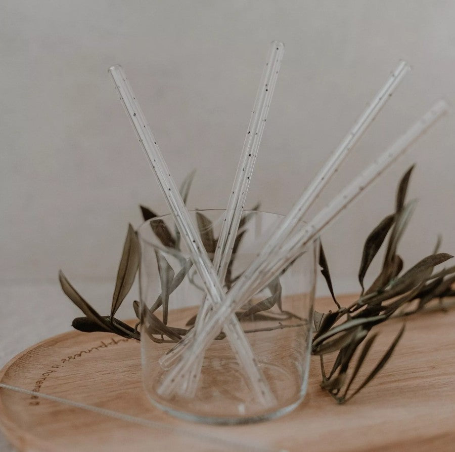 Set de 4 pailles en verre - Pois noirs