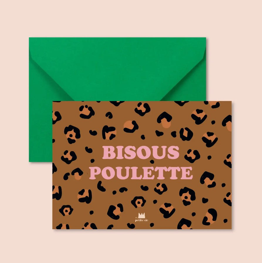 Carte avec enveloppe - Bisous Poulette Léopard