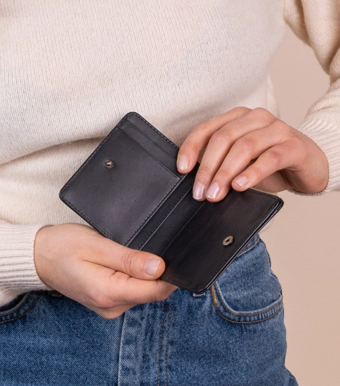 Alex Fold-Over Wallet - Black Classic Leather