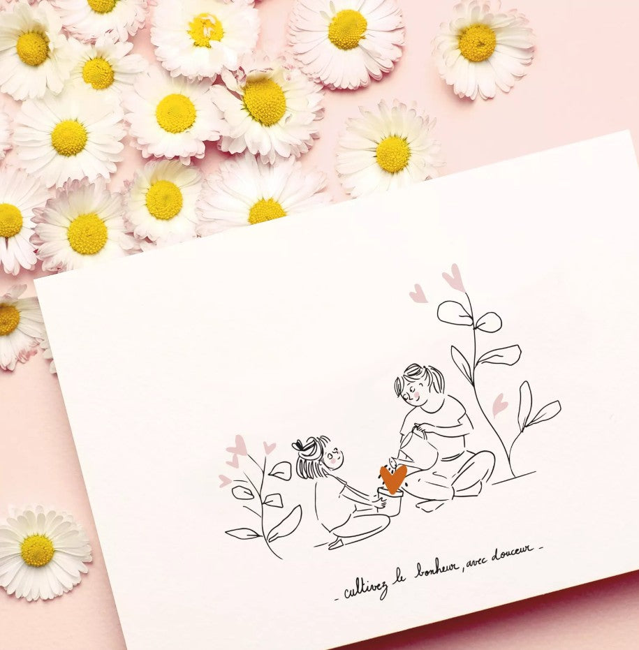 Carte enveloppe - Cultivez le bonheur avec douceur - fille