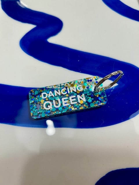 Porte clés à paillettes - Dancing queen - Bleu/or/vert