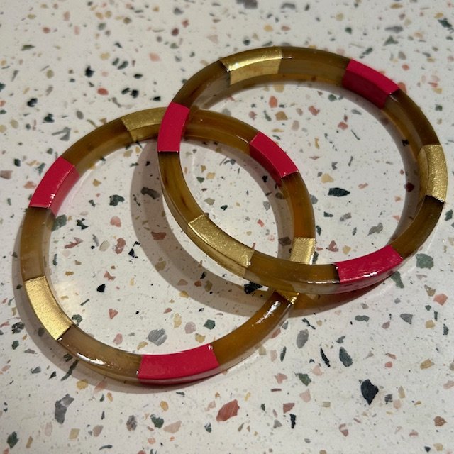Bracelet en corne laquée carrée bicolore - or/rose