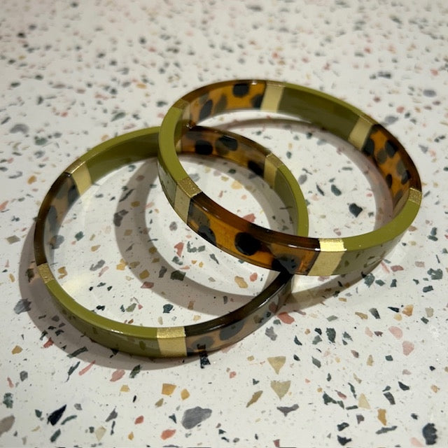 Bracelet en corne - plat 1cm - bicolore kaki/or
