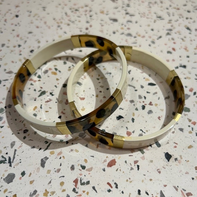 Bracelet en corne - plat 1cm - bicolore blanc/or