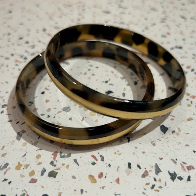 Bracelet en corne - 1cm - leopard/ligne doré