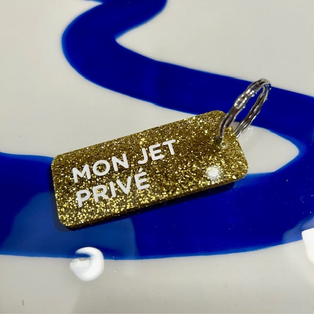 Porte clés à paillettes - Mon jet privé - Or