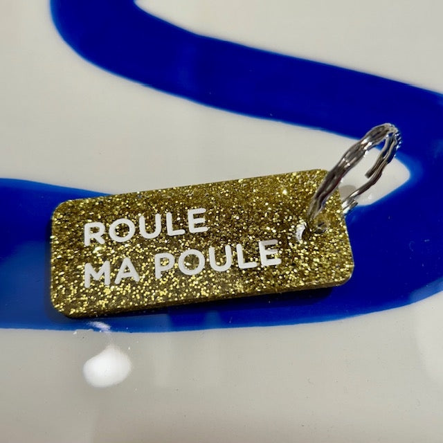 Porte clés à paillettes - Roule ma poule - Or