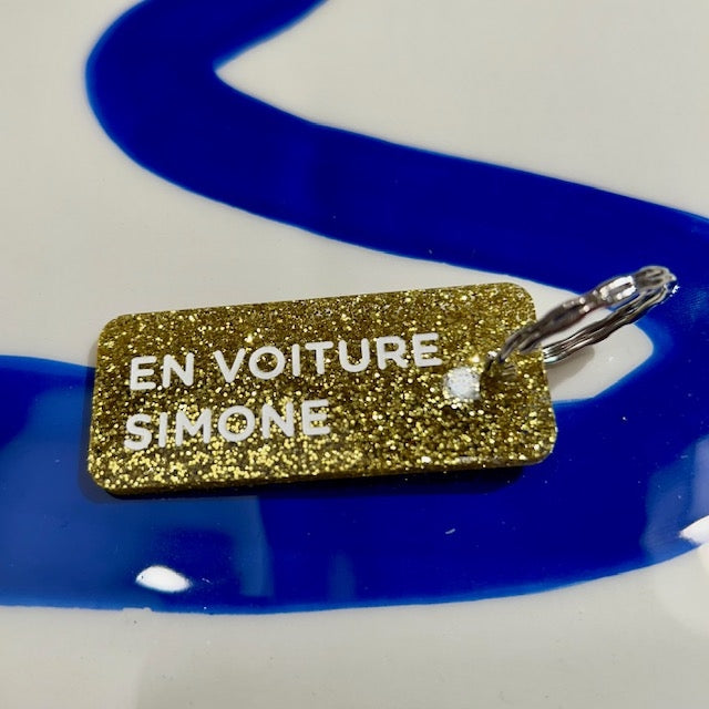 Porte clés à paillettes - En voiture Simone - Or