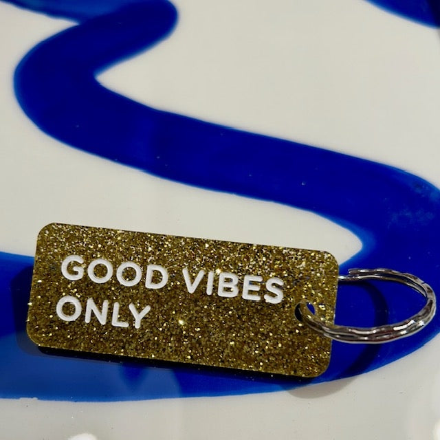 Porte clés à paillettes - Good vibes only - Or