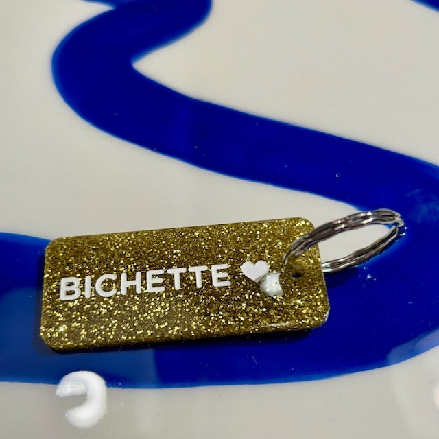 Porte clés à paillettes - Bichette - Or