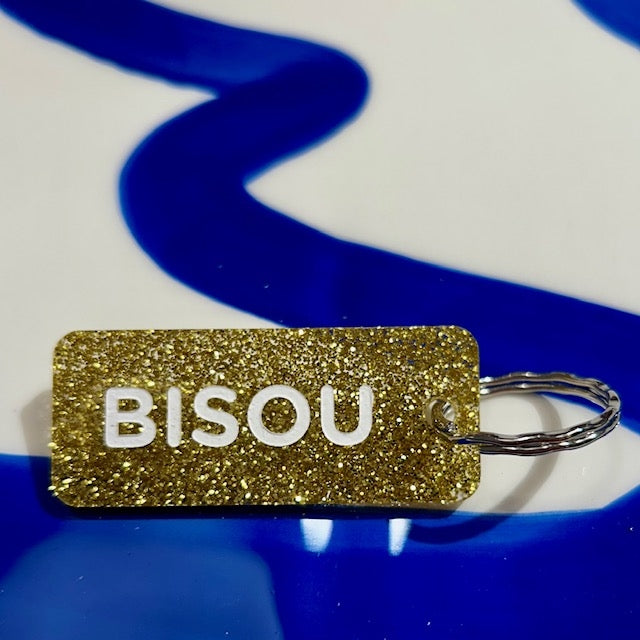Porte clés à paillettes - Bisou - Or