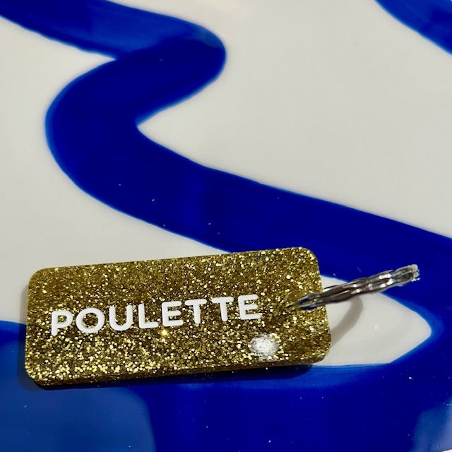 Porte clés à paillettes - Poulette - Or