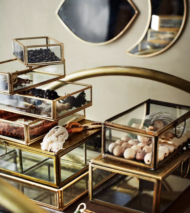 Plateau en verre carré - iron - gold