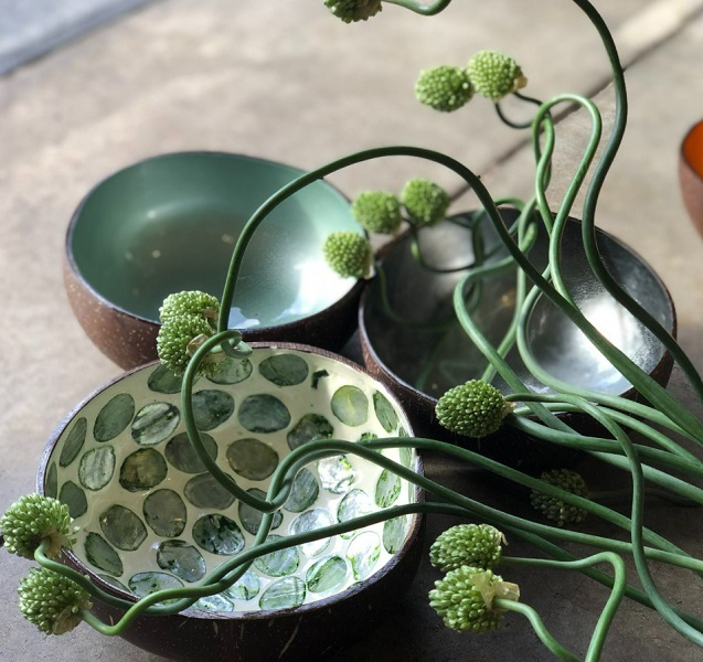 Bol en noix de coco - Mint Green Metallic Leaf