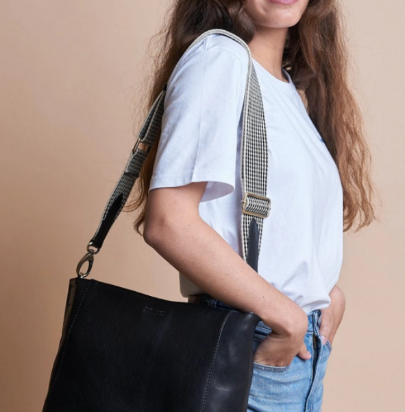 Sangle de sac à carreaux noirs et blancs - Noir