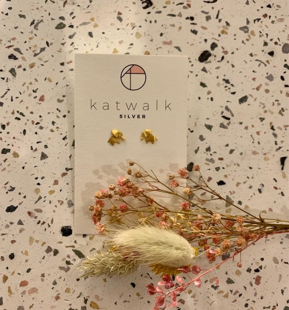 Boucles d'oreilles - or - origami éléphant