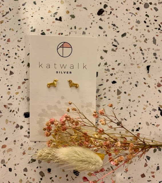 Boucles d'oreilles - or - teckel origami