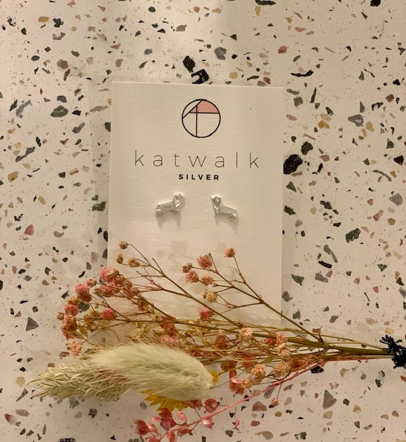 Boucles d'oreilles - argent - teckel origami