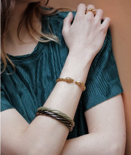 Bracelet résine torsadé or - rose pâle
