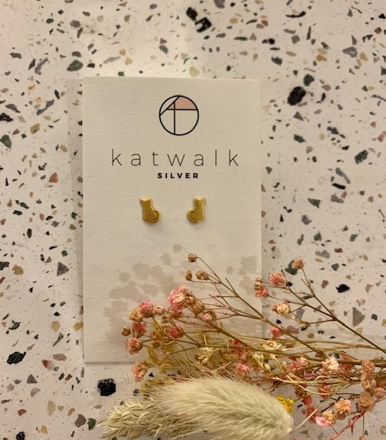 Boucles d'oreilles - or - chat de dos