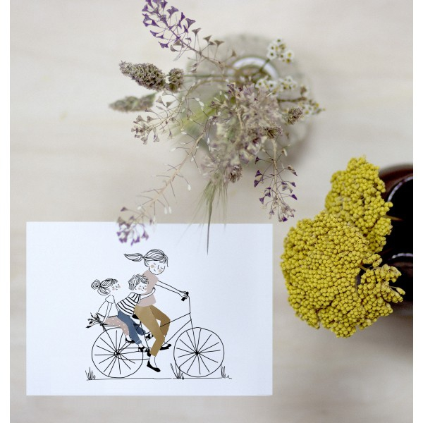 Carte avec enveloppe - Balade à Vélo Fille et Garçon