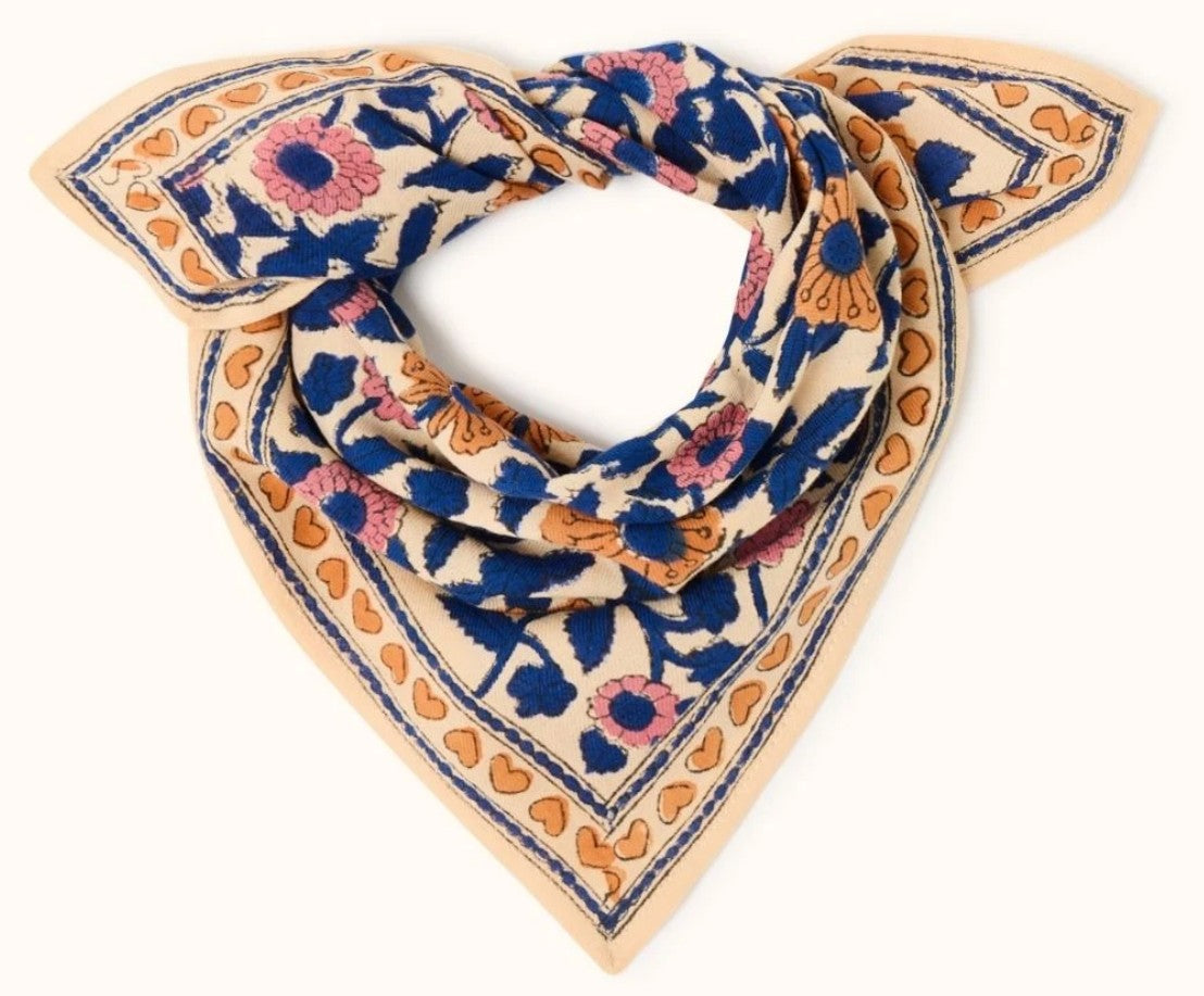 Small Foulard Manika - Coeur - Bleu Royal