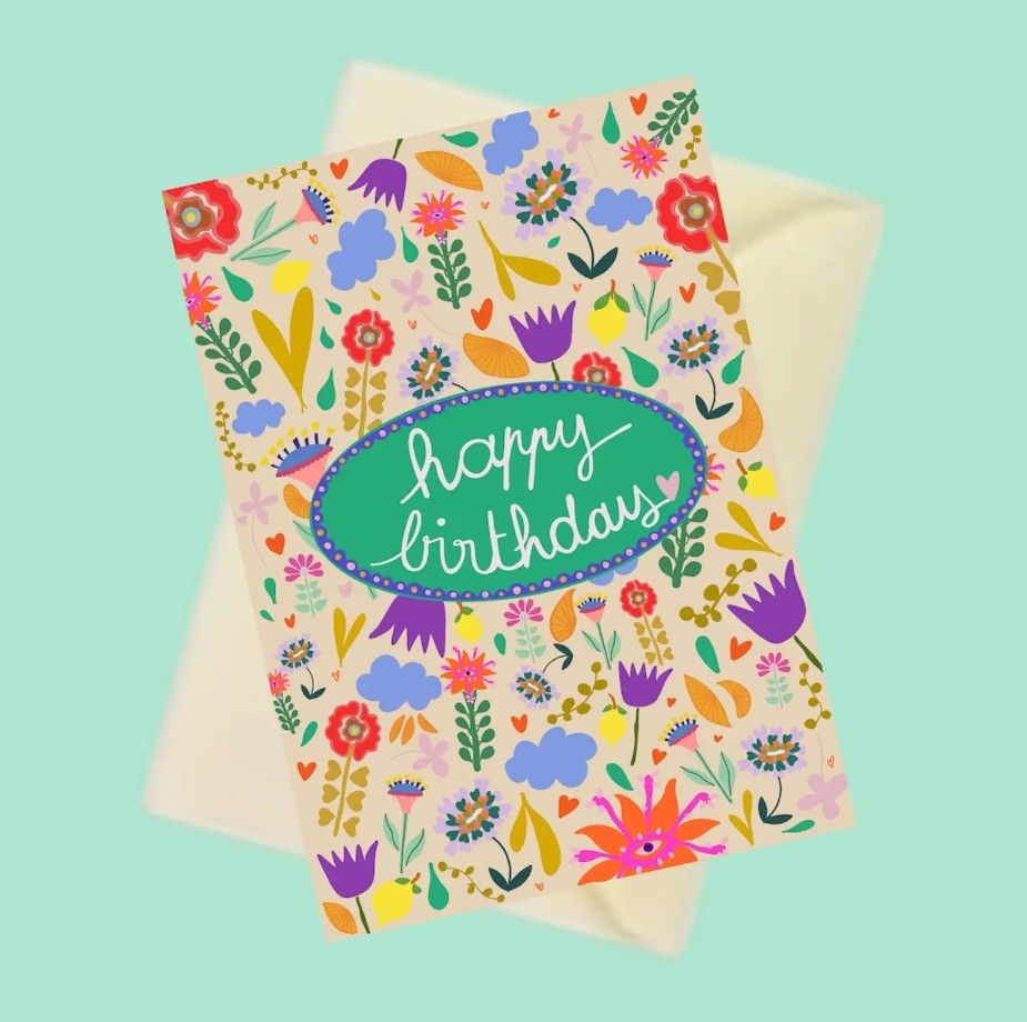 Carte postale - Happy Birthday mille fleurs
