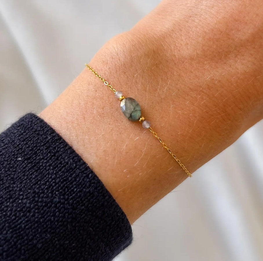 Bracelet acier inoxydable chaine fine - Labradorite