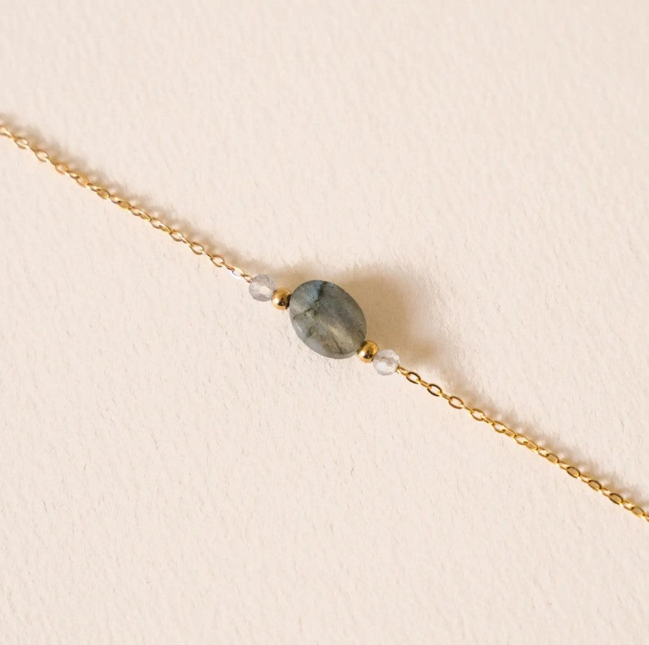 Bracelet acier inoxydable chaine fine - Labradorite
