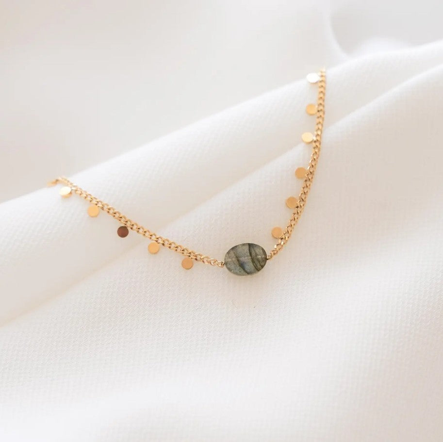 Bracelet acier inoxydable chaine fine ronds - Labradorite