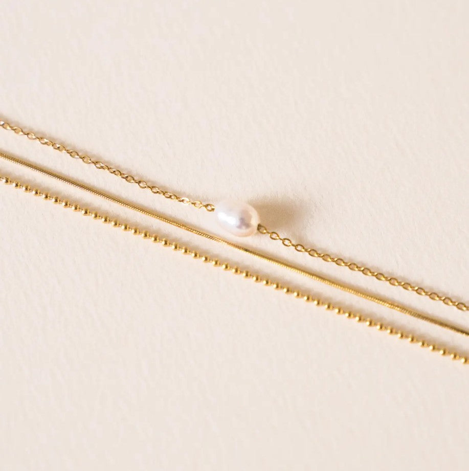 Bracelet triple chaine fine - Perle d'eau douce