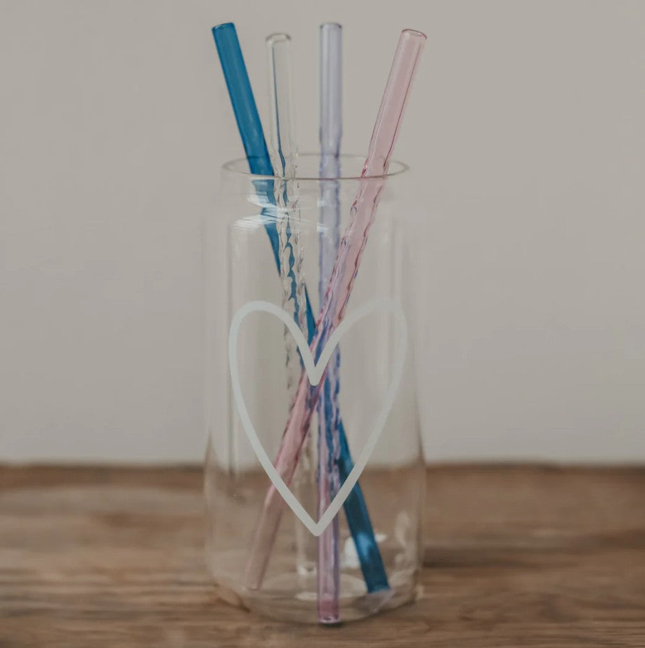 Set de 4 pailles en verre - Twisted - rose