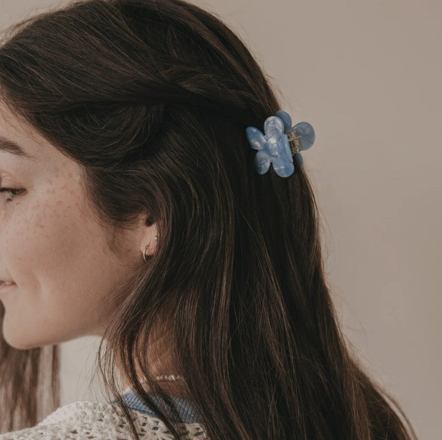 Pince à cheveux - Fleur - Bleu Ciel