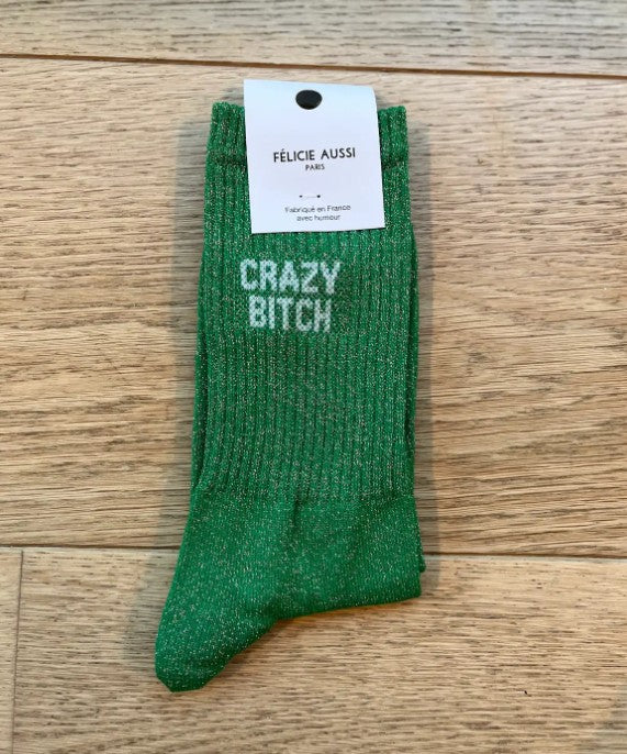Chaussettes - Crazy bitch - paillettes vert - 36/40