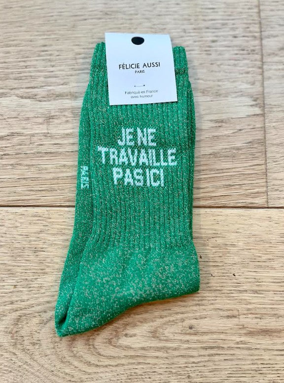 Chaussettes - Je ne travaille pas ici - vert paillettes - 36/40
