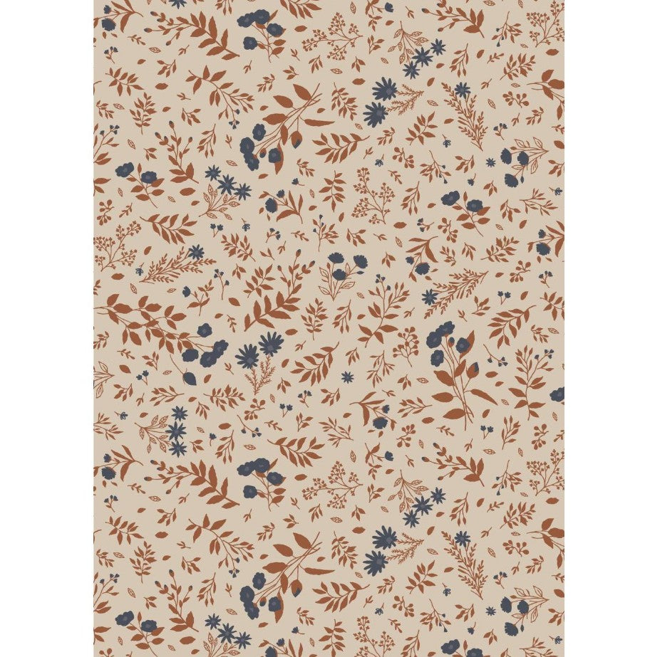 Rouleau de papier cadeau - flower motif in blue and terracotta