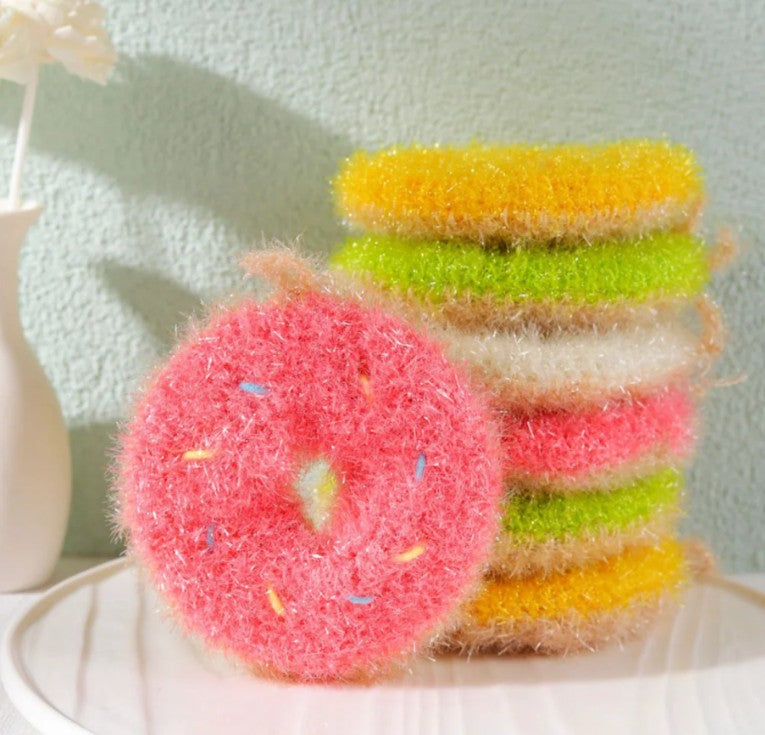 Éponge de vaisselle tricotée - Donut rose