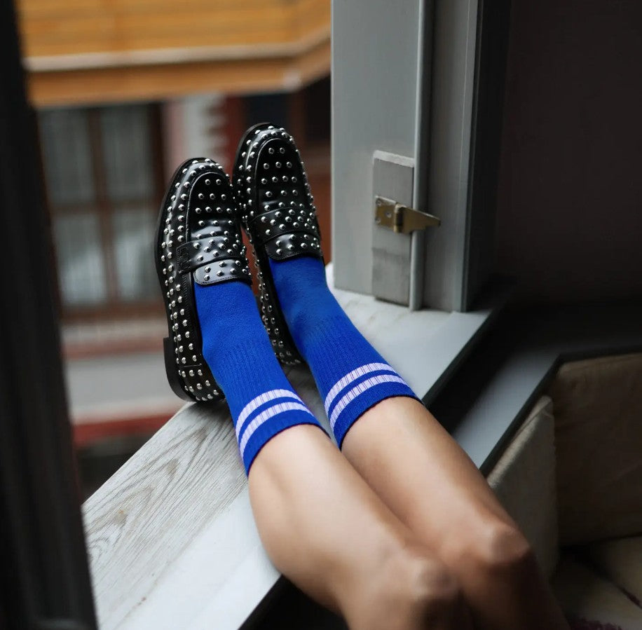 Chaussettes de sport tennis en coton bio - Blue and white