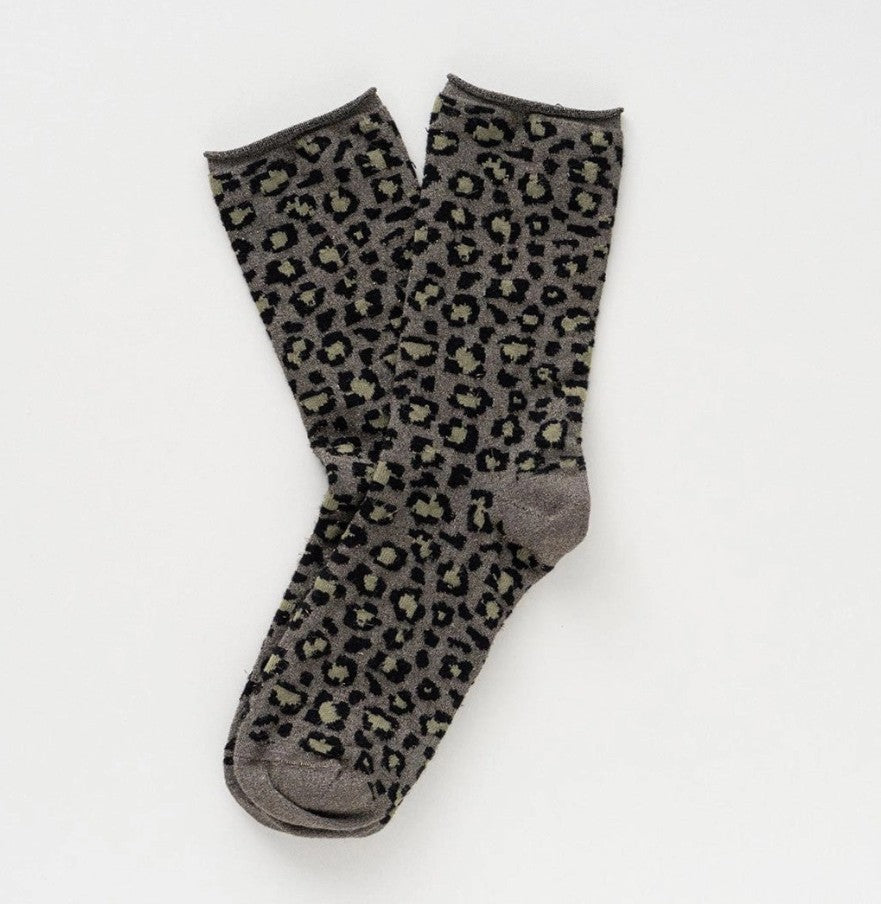 Chaussettes glitter - Leopard dark green