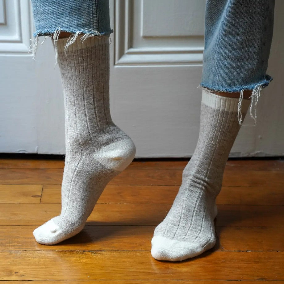 Chaussettes à bandes en laine mérinos - Sand